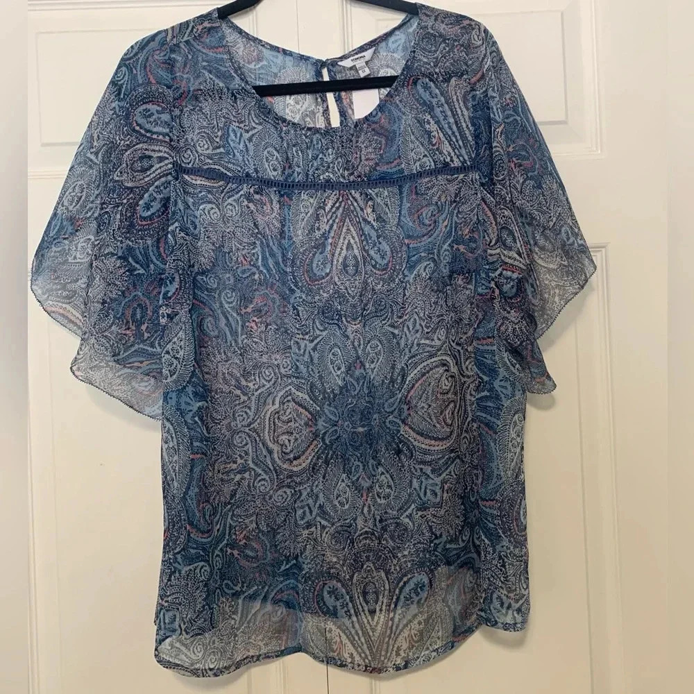 1X Sonoma Sheer Paisley print short flutter sleeve blouse.  100% polyester